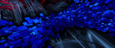 Kaotik yapının soyut üç boyutlu canlandırması. Bilim kurgu teknolojisi geçmişi.