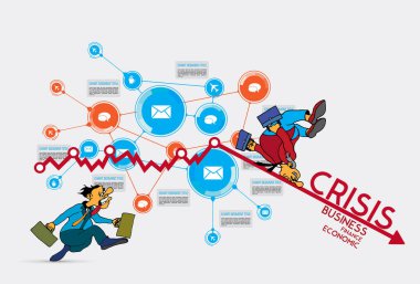 Kriz küresel ekonomi ve borsa üzerinde etki yapıyor. Finansal kriz konsepti çizimi