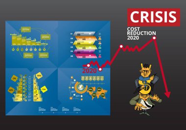 Kriz küresel ekonomi ve borsa üzerinde etki yapıyor. Finansal kriz konsepti çizimi