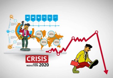 Kriz küresel ekonomi ve borsa üzerinde etki yapıyor. Finansal kriz konsepti çizimi