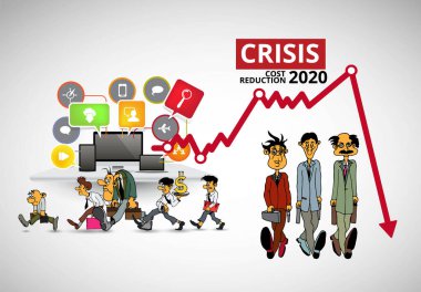 Kriz küresel ekonomi ve borsa üzerinde etki yapıyor. Finansal kriz konsepti çizimi