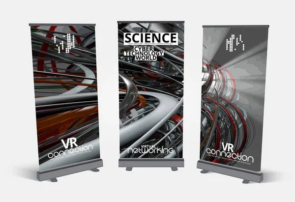Diseño Banner Roll Concepto Tecnología Abstracta Con Fondo Renderizado — Vector de stock