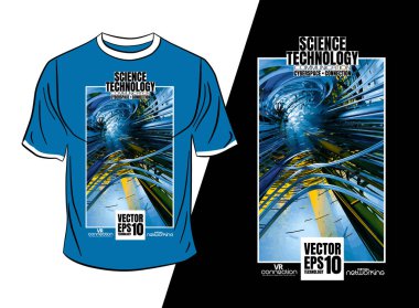 Tişört tasarımı, soyut teknoloji konsepti ve 3 boyutlu oluşturma arkaplanı