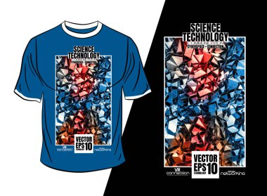 Tişört tasarımı, soyut teknoloji konsepti ve 3 boyutlu oluşturma arkaplanı