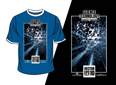 Tişört tasarımı, soyut teknoloji konsepti ve 3 boyutlu oluşturma arkaplanı