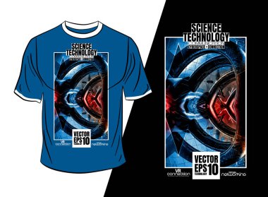 Tişört tasarımı, soyut teknoloji konsepti ve 3 boyutlu oluşturma arkaplanı