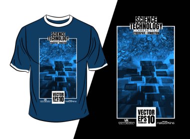 Tişört tasarımı, soyut teknoloji konsepti ve 3 boyutlu oluşturma arkaplanı