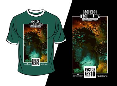 Tişört tasarımı, soyut teknoloji konsepti ve 3 boyutlu oluşturma arkaplanı