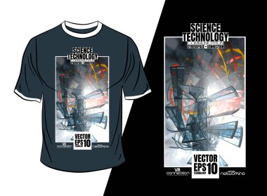 Tişört tasarımı, soyut teknoloji konsepti ve 3 boyutlu oluşturma arkaplanı