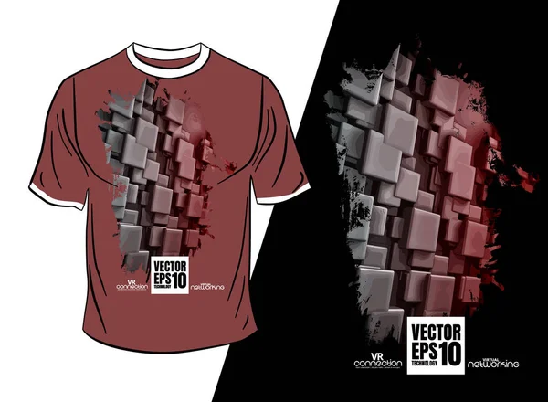 3Dレンダリングの背景を持つベクトルTシャツのデザイン 抽象技術の概念 — ストックベクタ