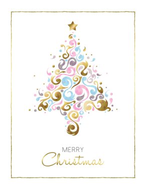 Altın Merry christmas çam ağacı kart tasarımı