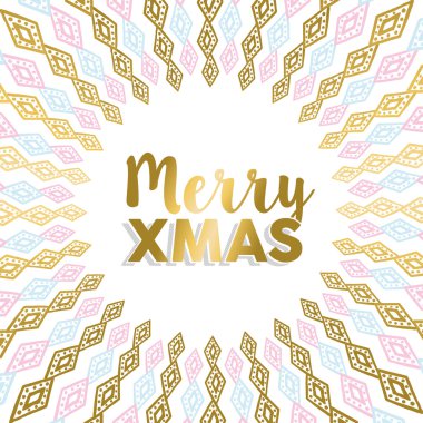 Açık renklerde Merry Xmas altın mandala tasarım