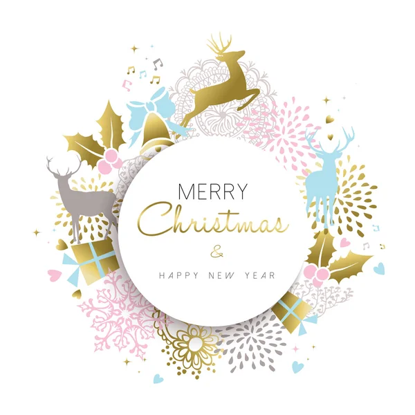 Noel ve yeni yıl altın geyik dekorasyon tasarım — Stok Vektör