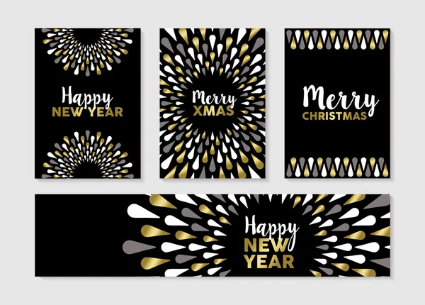 Natal e ano novo conjunto de desenhos de cartão de ouro — Vetor de Stock