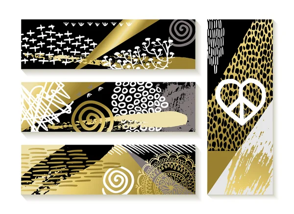 Set di moderni striscioni d'oro e disegni di moda — Vettoriale Stock