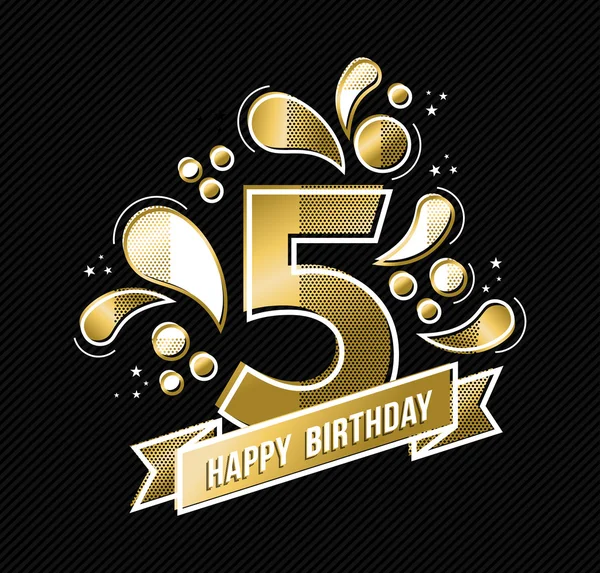 Happy birthday 5 year design for kid in gold color — Stock Vector