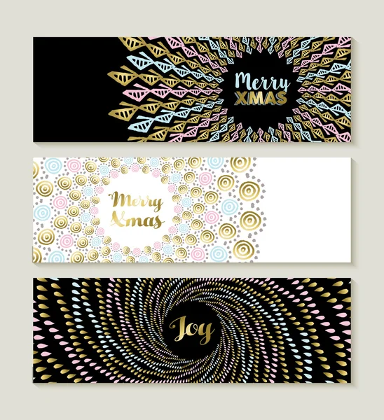 Merry Christmas gold mandala set of banners — Stock Vector