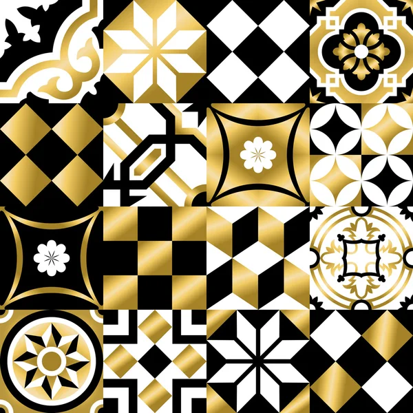 ゴールドカラーのクラシックモザイクタイルシームレスパターン — ストックベクタ