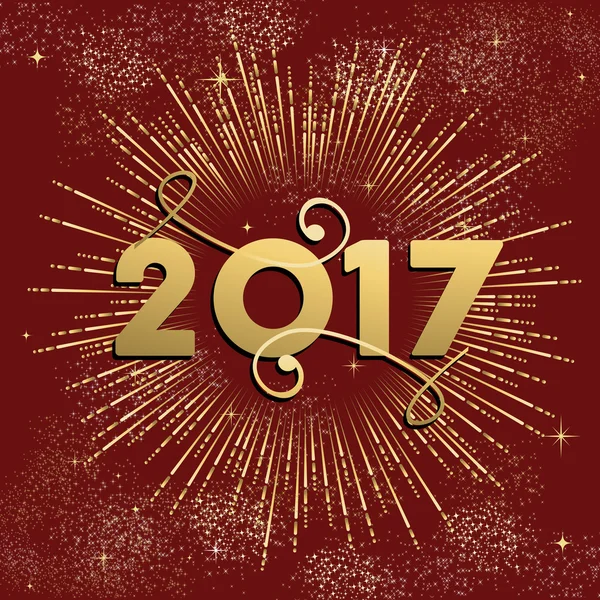 Happy New Year 2017 firework design in gold — Stock Vector