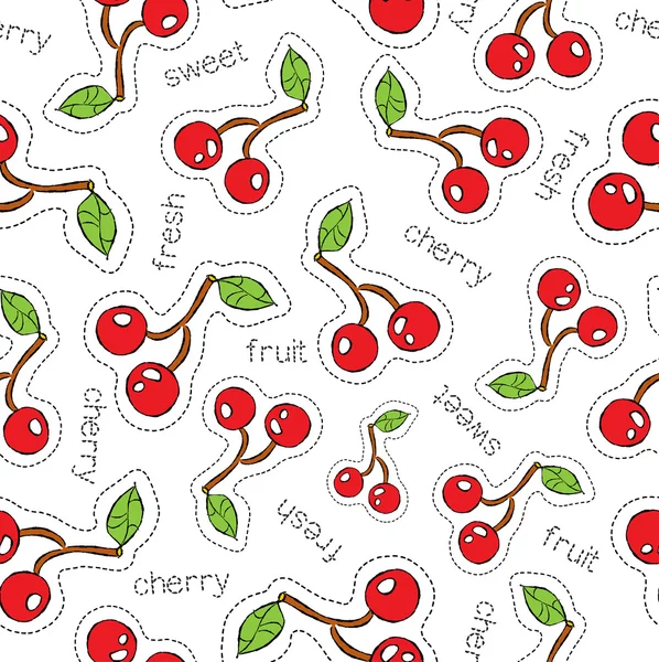 Hand drawn cherry fruit patch icon pattern — Stock Vector