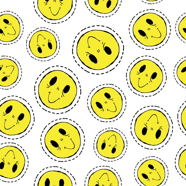 Smiley face retro patch icon seamless pattern — Stock Vector