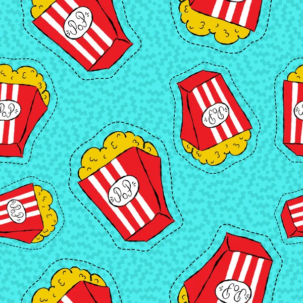 Hand drawn popcorn bucket patch icon pattern — Stock Vector