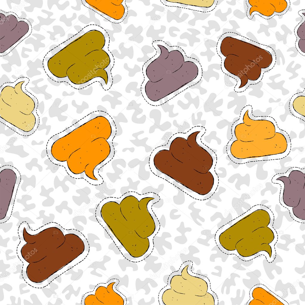 Funny poop hand drawn patch icon seamless pattern