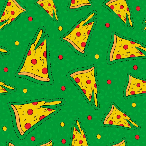 Retro kézzel rajzolt öltés javítás pizza háttér — Stock Vector