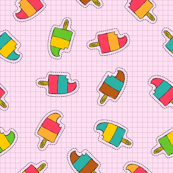 Ice cream popsicle patch icon seamless pattern — Stock Vector