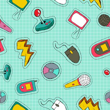 Retro teknoloji yama simge seamless modeli