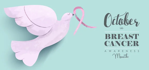 Paloma rosa de cáncer de mama para portada de redes sociales — Vector de stock