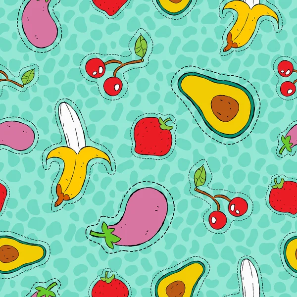 Fruits et légumes dessin à la main motif icône patch — Image vectorielle