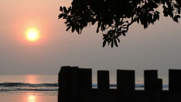 'S zomers zonnig strand oceaan golven bij zonsondergang — Stockvideo