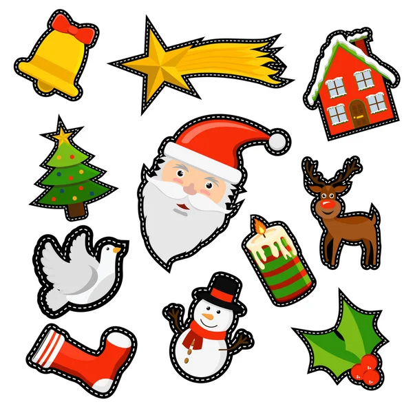 Boże Narodzenie ikony patch zestaw dekoracji świątecznych — Wektor stockowy