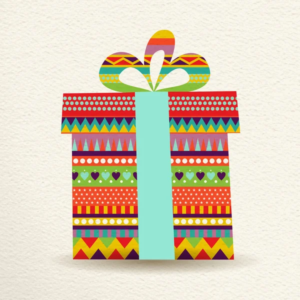 Ilustración de caja de regalo de Navidad en colores divertidos — Vector de stock