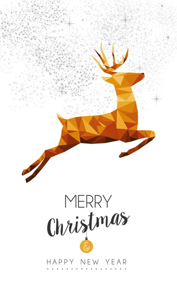 Gold Christmas and new year deer low poly art — Stock Vector