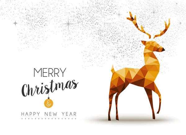Arany karácsonyi és újévi rénszarvas alacsony poly művészeti — Stock Vector