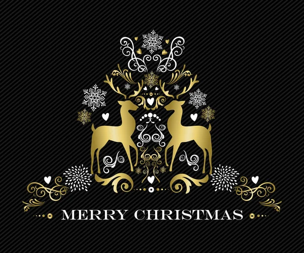 Gouden Merry Christmas design sieraad rendieren — Stockvector