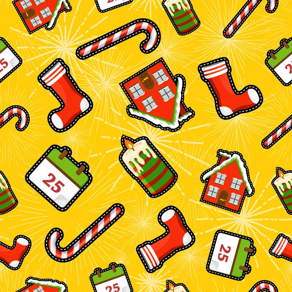 Christmas elements patch icon pattern background — Stock Vector