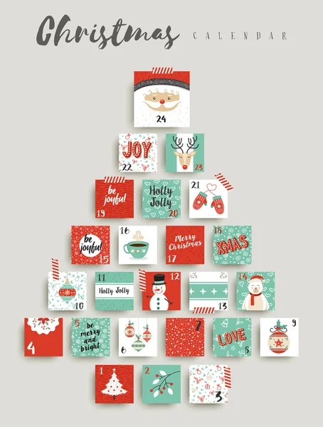 Kerst advent kalender schattig sieraad decoratie — Stockvector