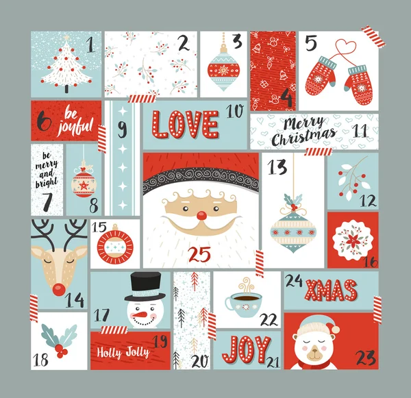 Christmas advent calendar cute decoration elements — Stock Vector