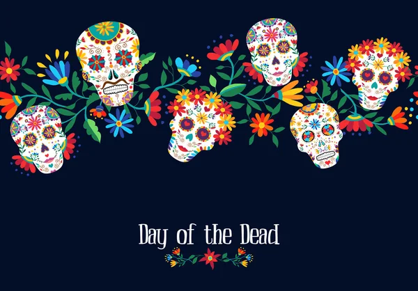 Día de la flor muerta diseño de fondo del cráneo — Vector de stock
