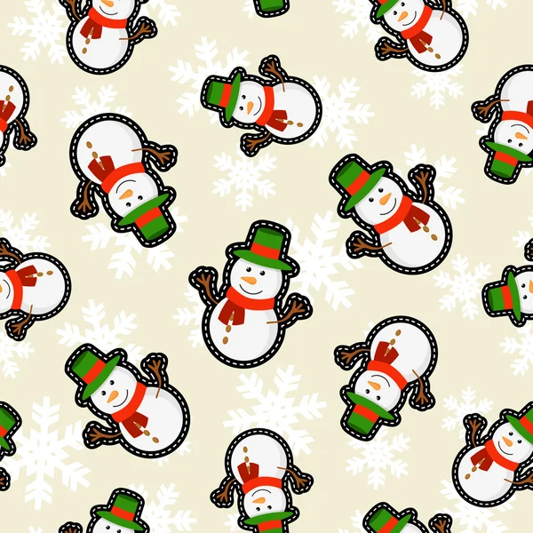 Natal boneco de neve patch ícone padrão fundo — Vetor de Stock