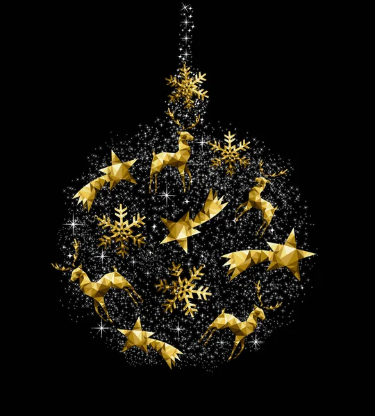 Altın geyik ve kar Noel süsleme dekorasyon — Stok Vektör