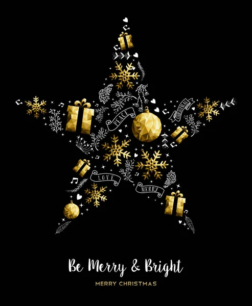 Veselé Vánoce zlaté hvězdy dekorace ornament — Stockový vektor