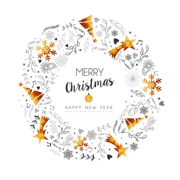 Christmas and New Year gold decoration wreath — Stock Vector