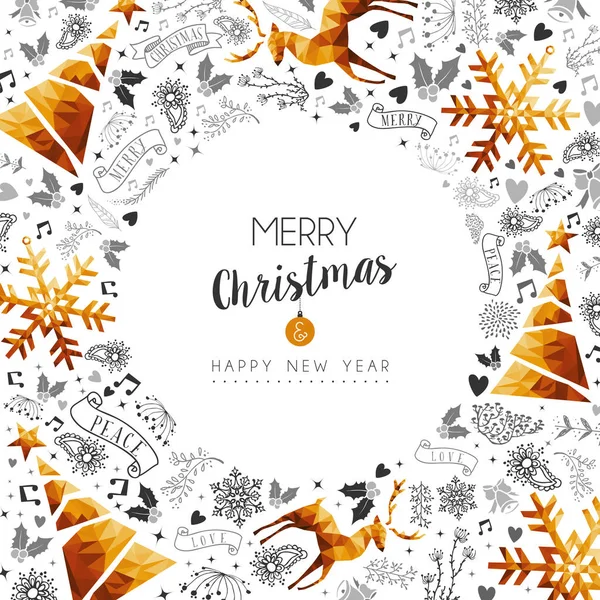 Merry Christmas and New Year gold frame decoration — Stock Vector