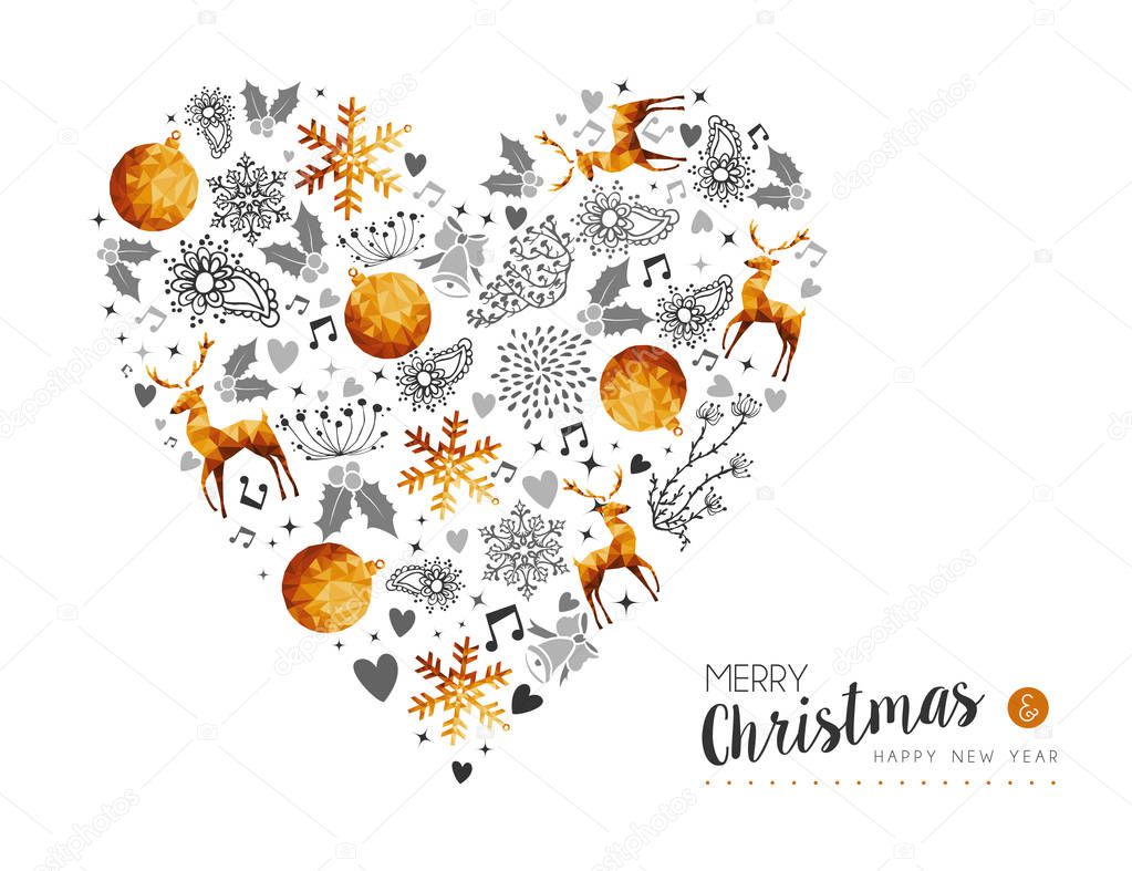 Merry Christmas and New Year gold love decoration