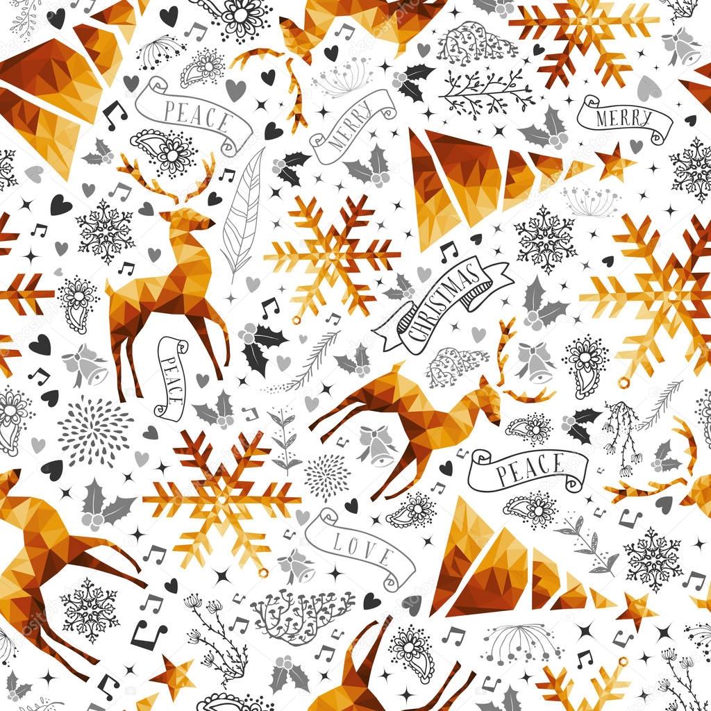 Christmas hand drawn and low poly symbols pattern