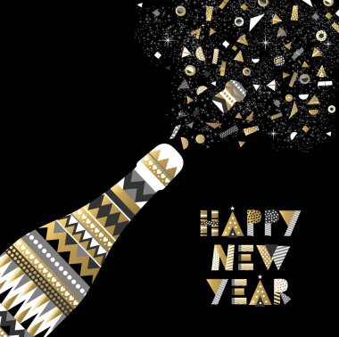 Altın yeni yıl içki şişesi süslü parti kutlama